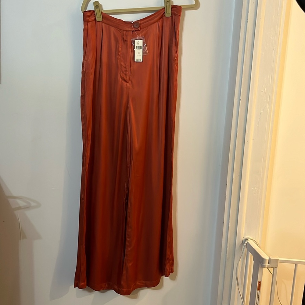 Corey Lynn Calder wide leg burnt orange satin pant in LP